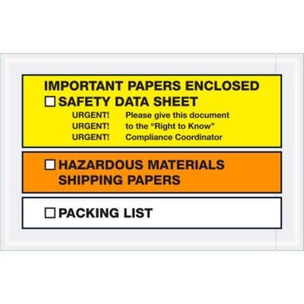 Box Packaging SDS Envelopes w/ "Important Papers Enclosed" Print, 10"L x 6-1/2"W, Yellow/Orange, 1000/Pack PL497